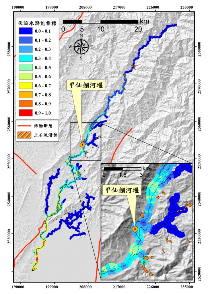 圖二、旗山溪流域伏流水潛能評分成果