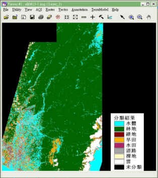 圖三 、利用SPOT影像進行地表辨識結果