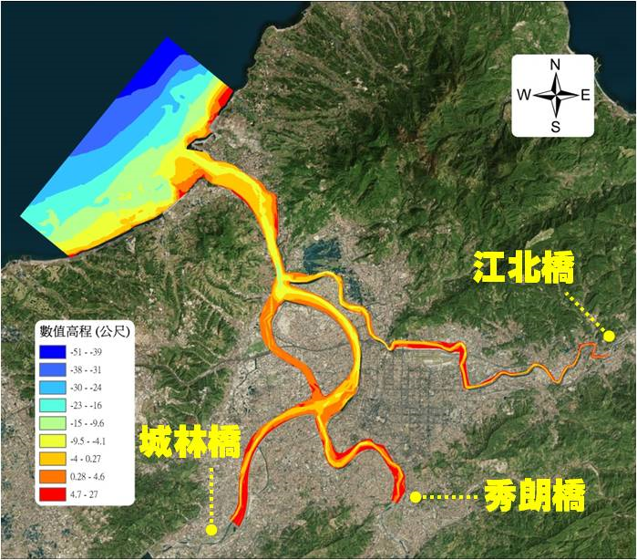 圖八、沖積河流動床二維模式演算範圍格網佈置