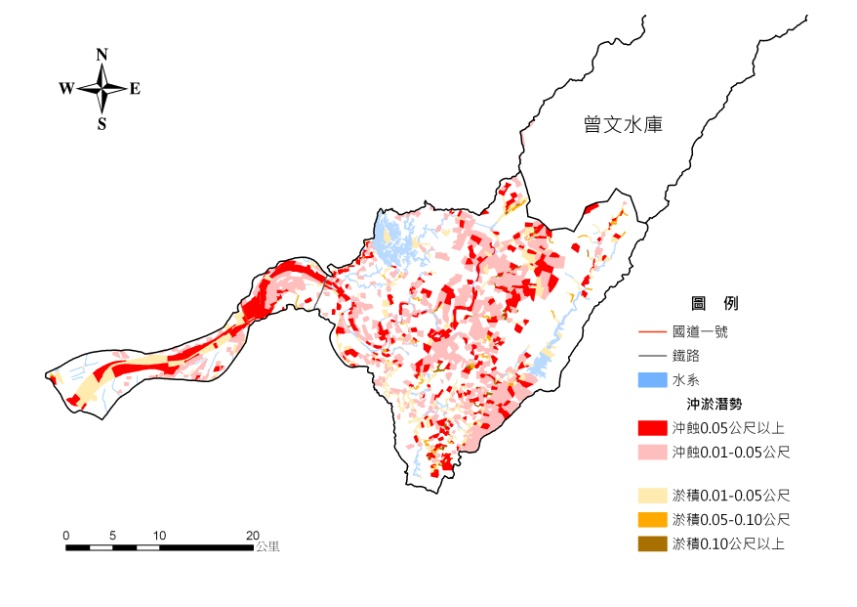 圖五、颱風豪雨之沖淤情形模擬